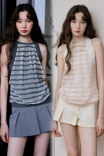 Gray-Pink Striped Camisole Top