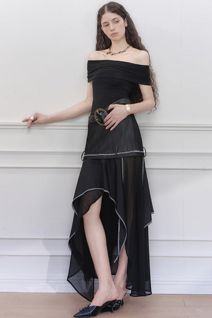 Yuan Irregular Denim A-Line Skirt