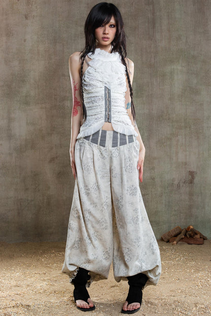 Necklace Accessory Multi-Ruched Lace Halter Top Set