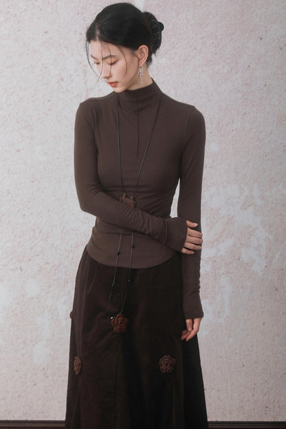 Three-dimensional Warm Semi-Turtleneck T-shirt