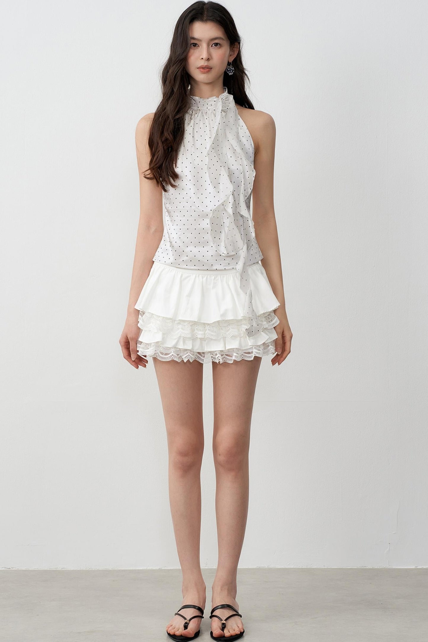 Tencel Paneled Lace Puffy A-Line Skirt