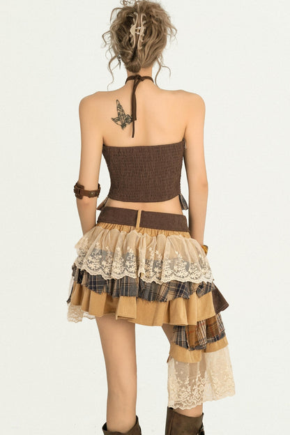 Wandering Plaid Lace Skirt