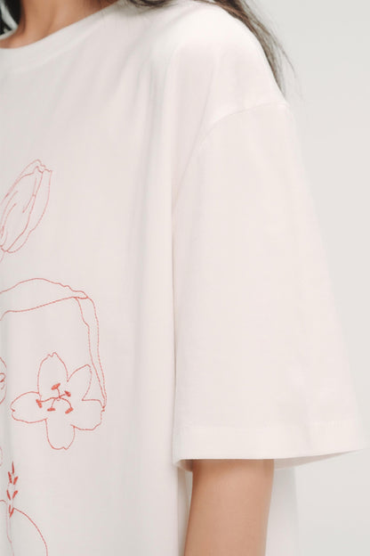 Cherry Blossom Embroidered White T-Shirt