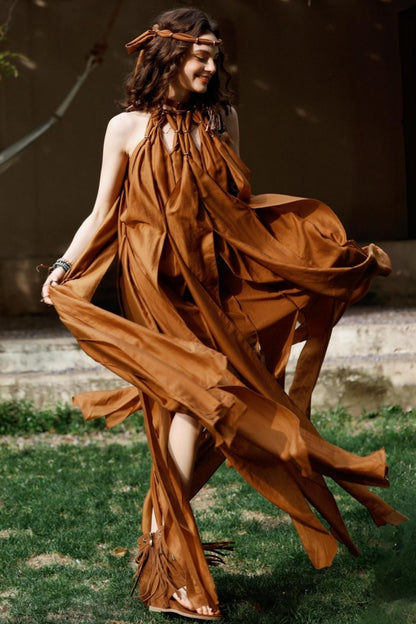 Wandering Caramel Halterneck Dress