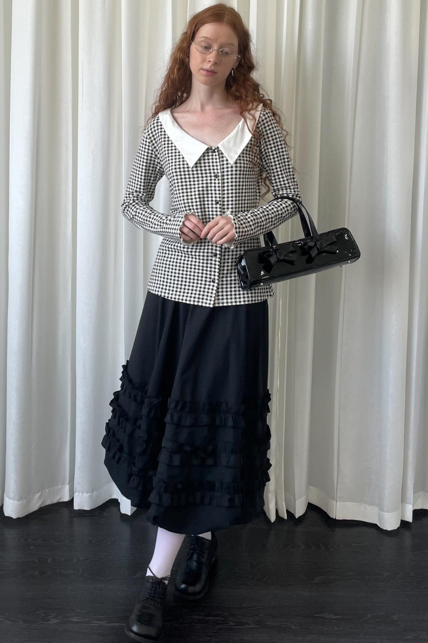 Autumn Lace Shirring Midi Skirt