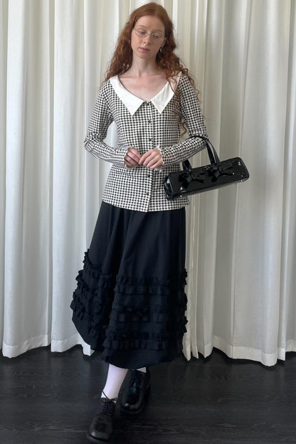 Autumn Lace Shirring Midi Skirt