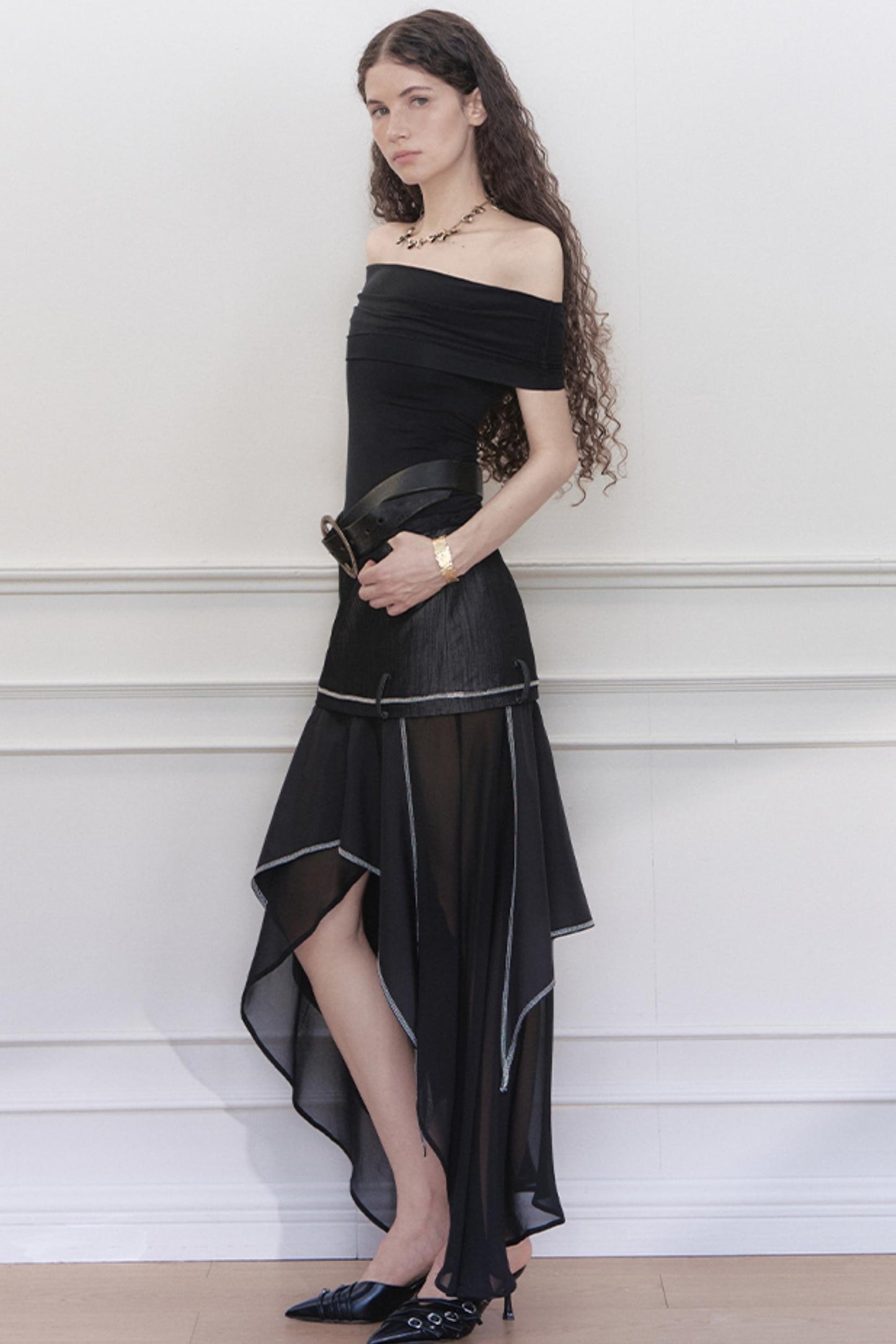 Yuan Irregular Denim A-Line Skirt