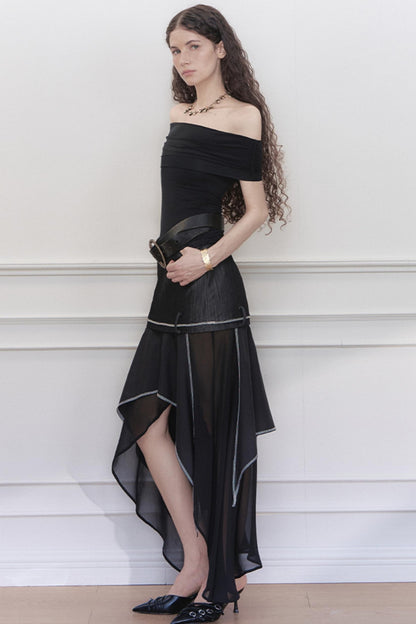 Yuan Irregular Denim A-Line Skirt