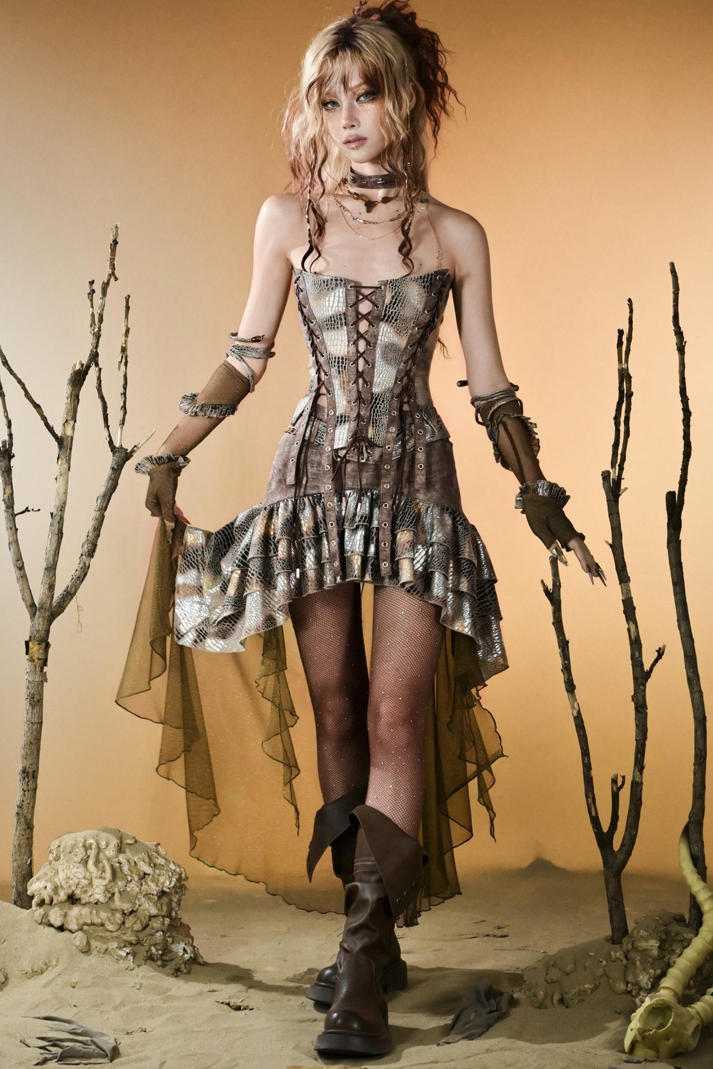 Gilded Snake Cutout Corset Blouse