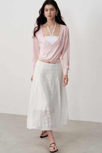 Lightweight Jacquard A-Line Midi Skirt