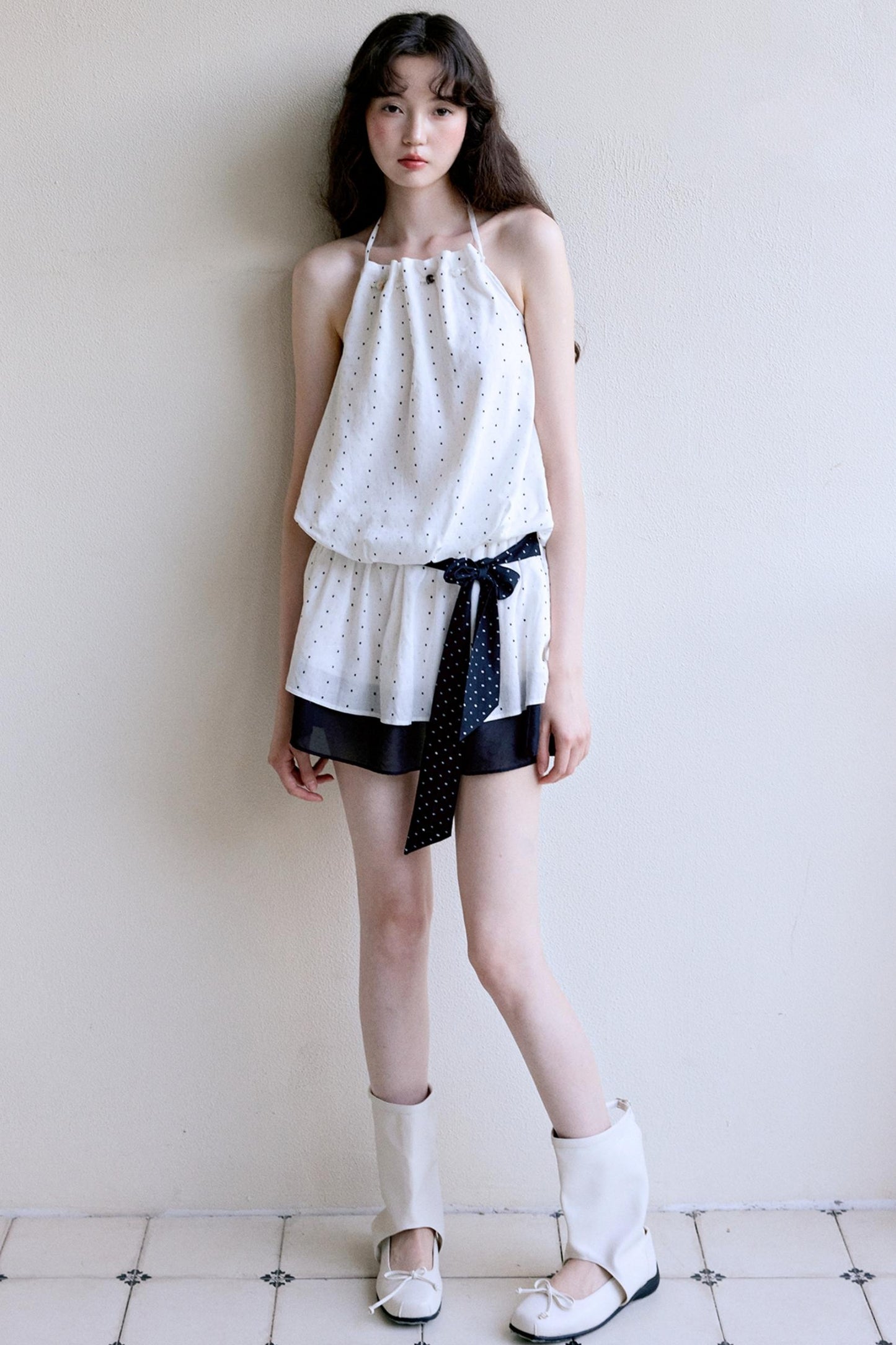 Original Polka Dot Beaded Sleeveless Dress