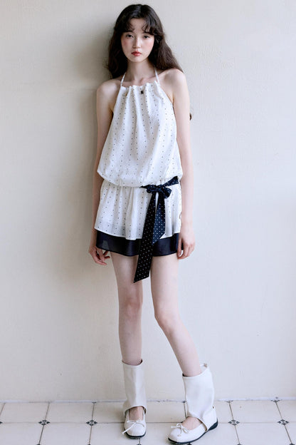 Original Polka Dot Beaded Sleeveless Dress