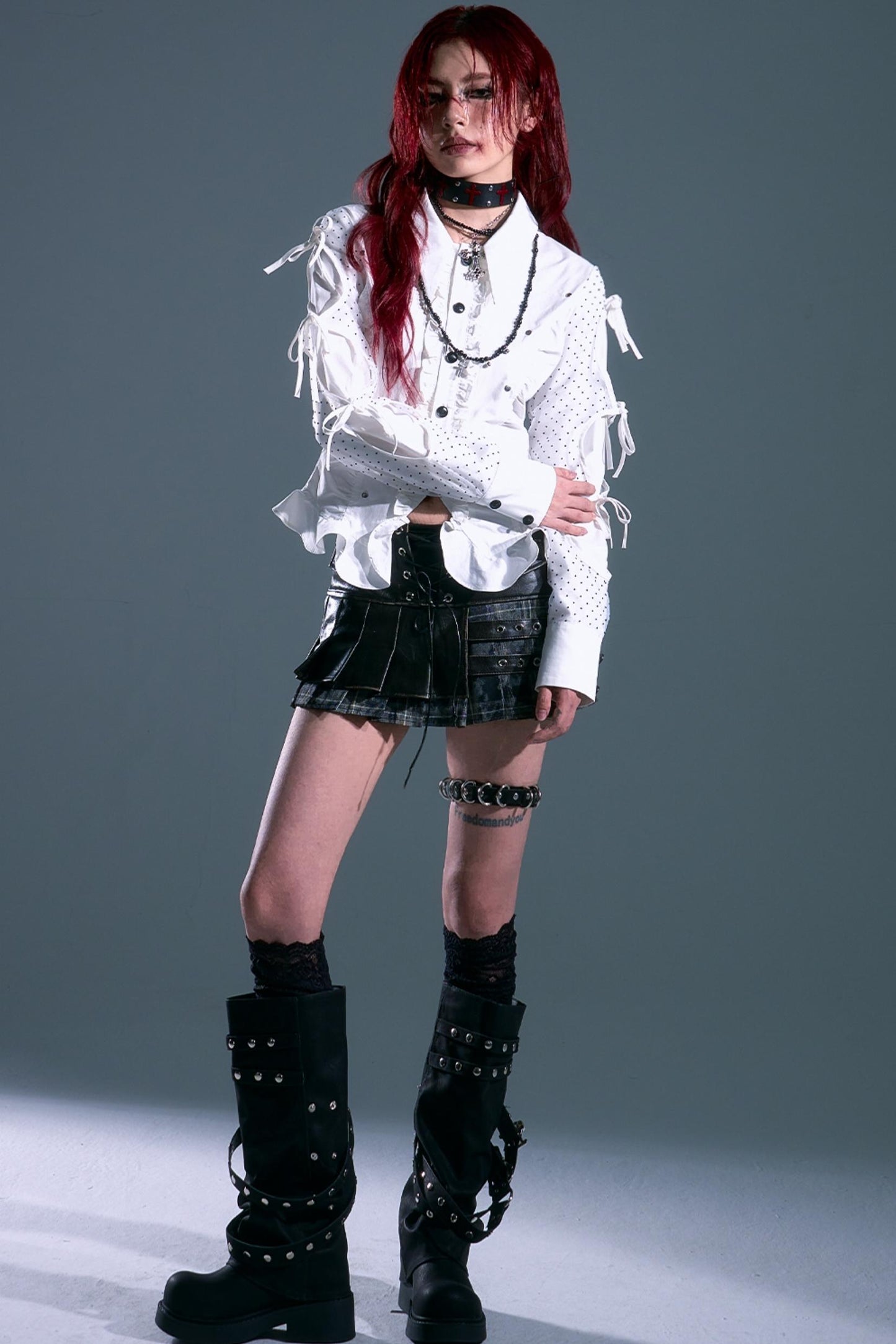 Punk Vintage Leather Pleated A-Line Skirt