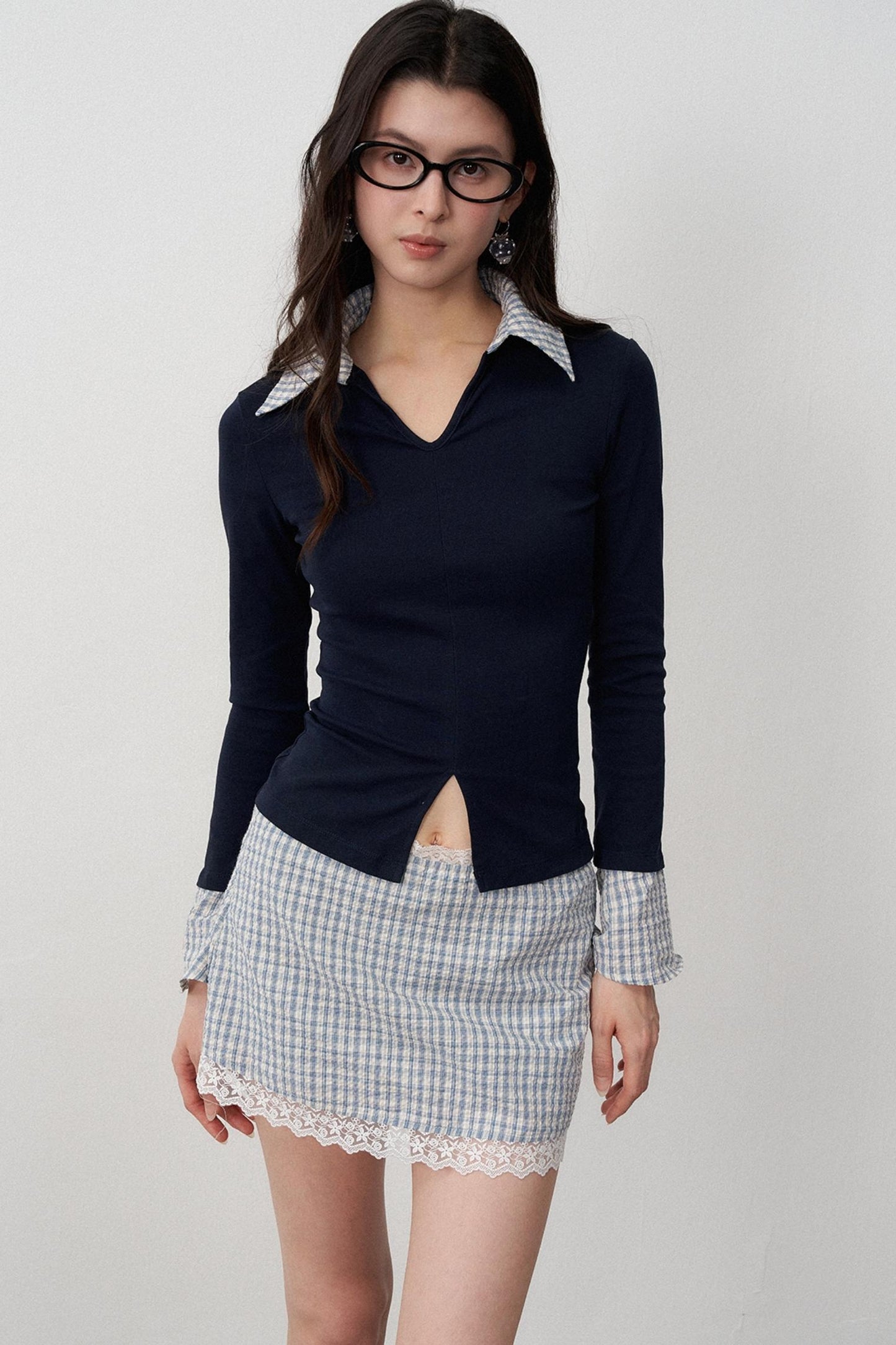 Navel Flowing Slim T-Shirt