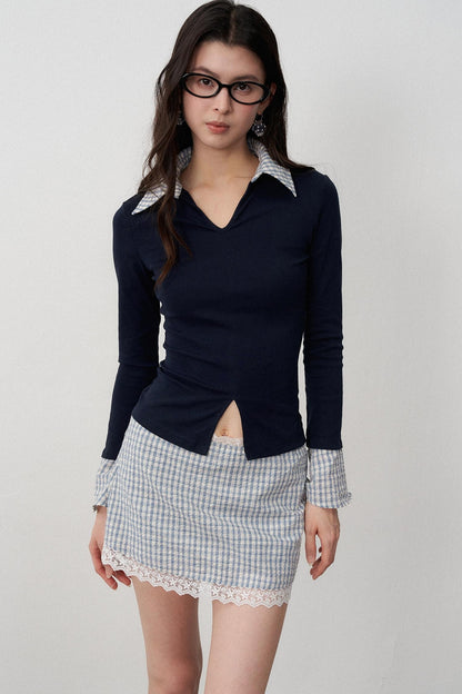 Navel Flowing Slim T-Shirt