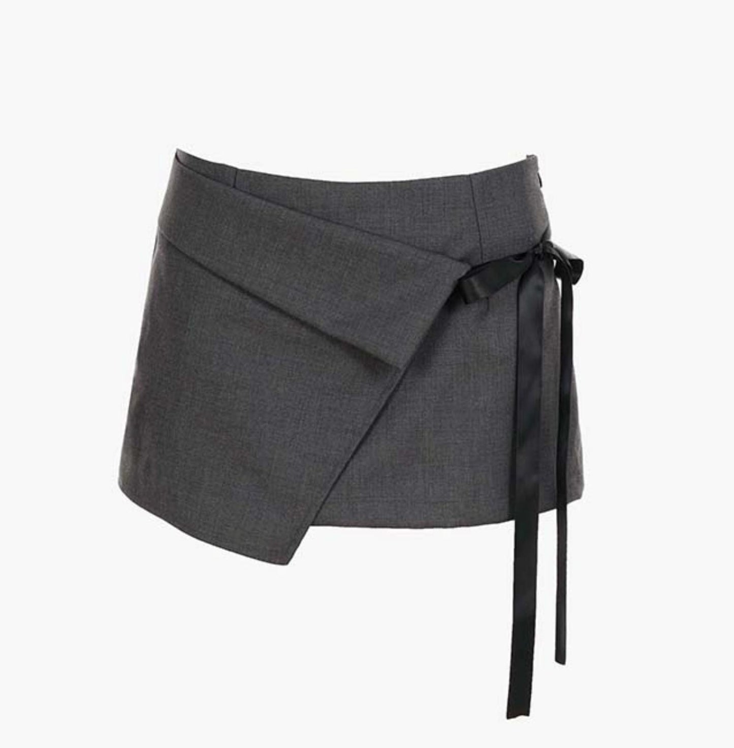Gray Bow Lace-Up A-Line Skirt