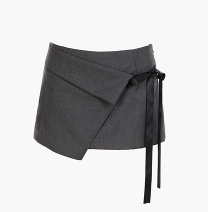 Gray Bow Lace-Up A-Line Skirt