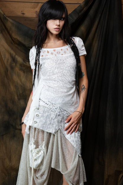 Vintage Patchwork Mesh Maxi Skirt