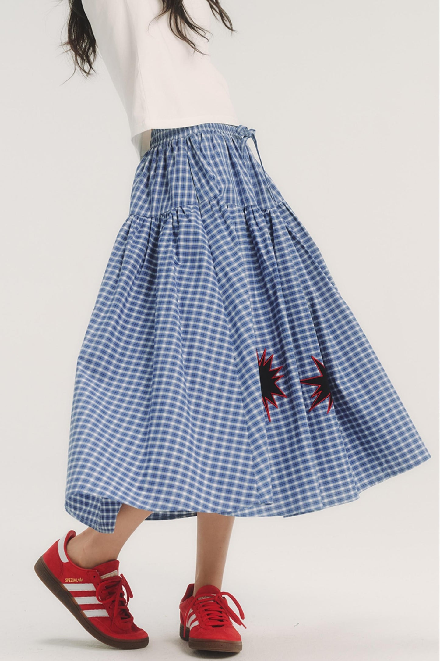 Geometric Pattern Plaid Midi Skirt