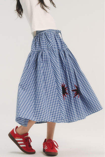 Geometric Pattern Plaid Midi Skirt