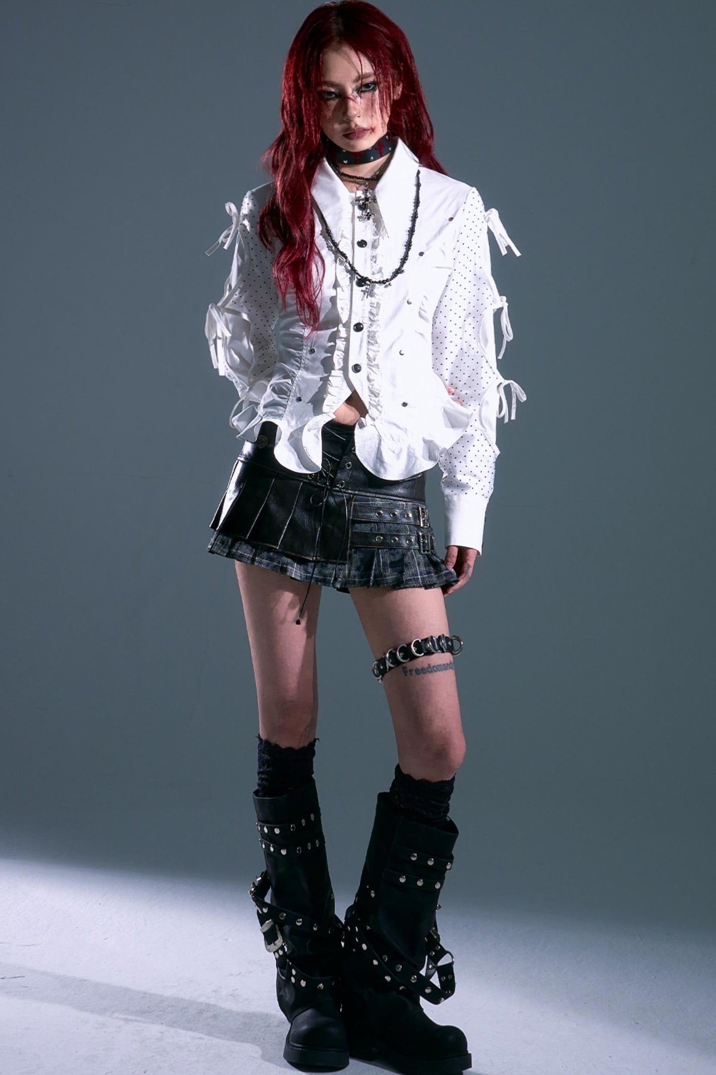 Punk Vintage Leather Pleated A-Line Skirt
