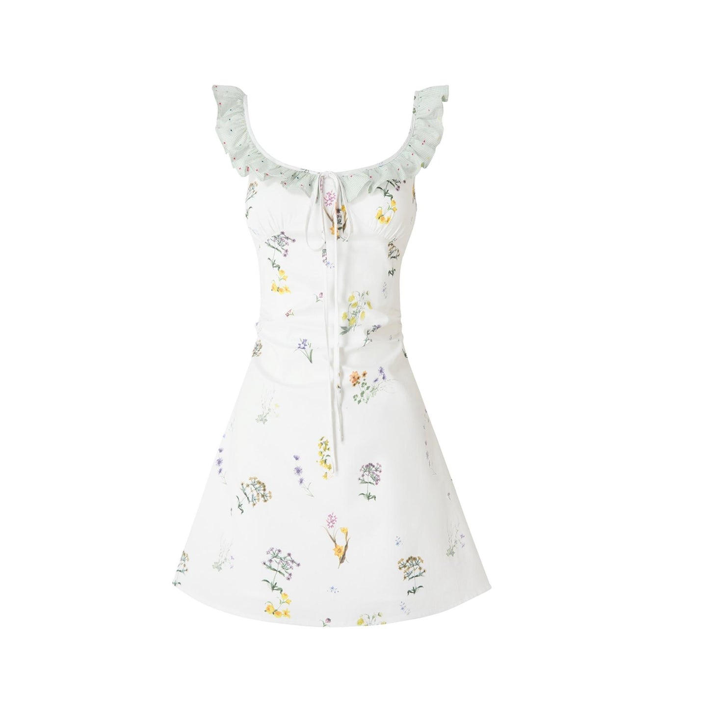 White Floral Ruffled Square Neck A-Line Slip Dress