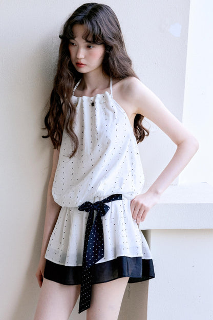 Original Polka Dot Beaded Sleeveless Dress