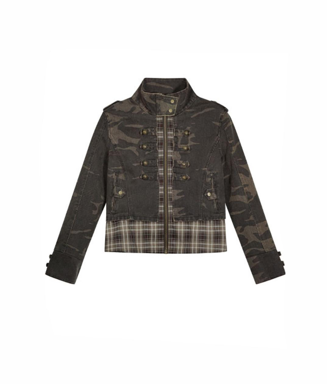 Stand Collar Distressed Patchwork Jacket