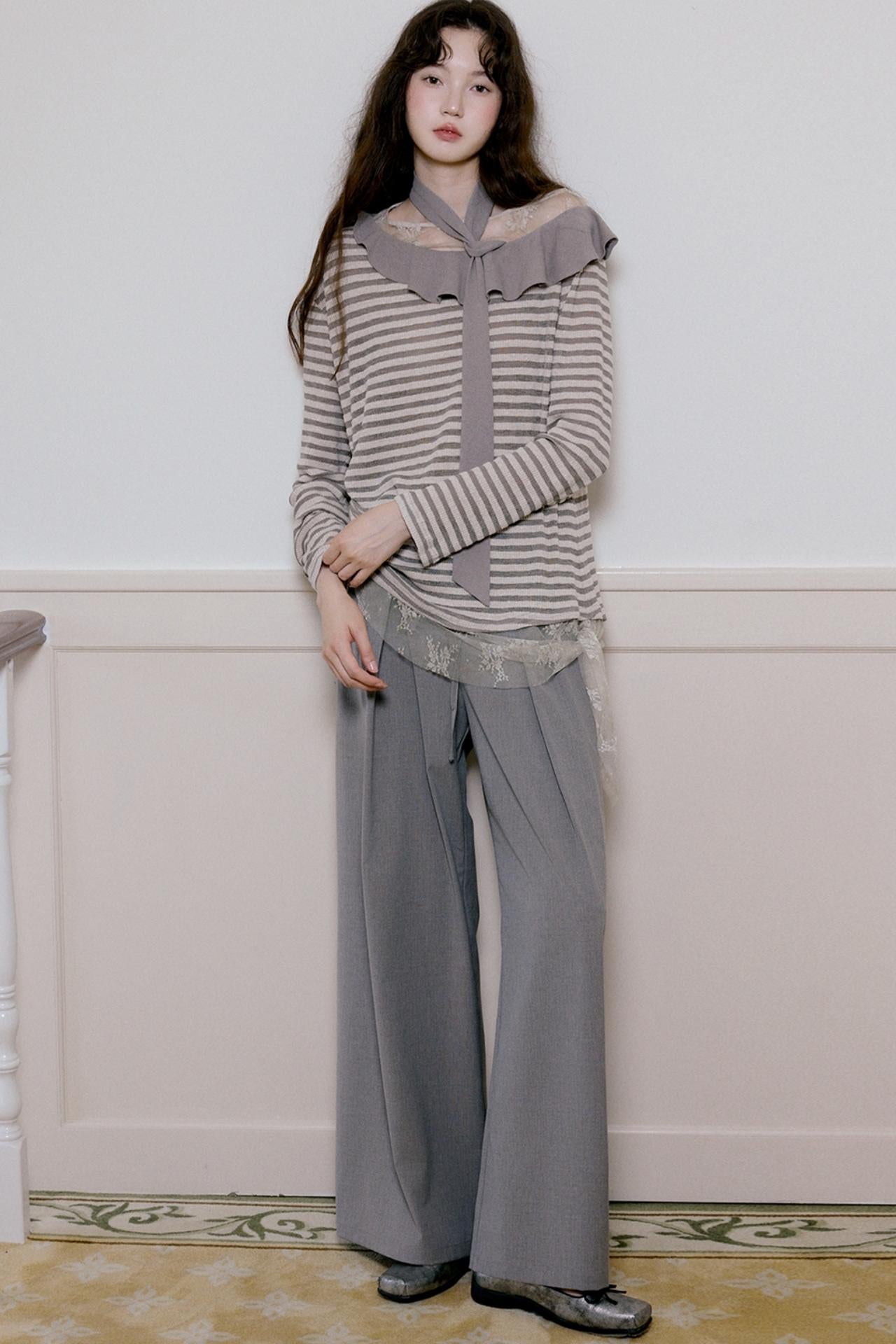 Gray Loose-Fitting Wide-Leg Pants