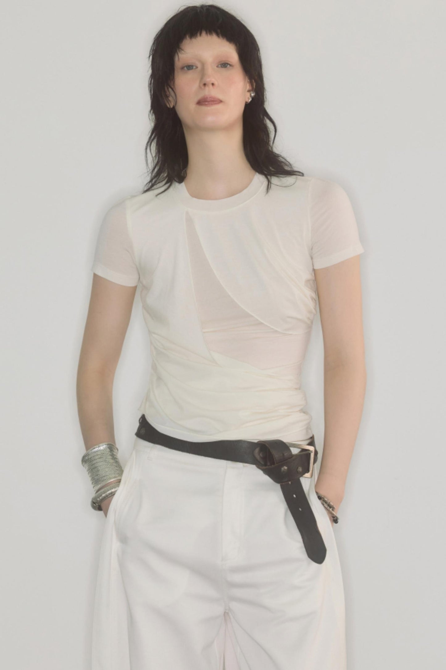 Irregularly Pleated Wool Stacked Top