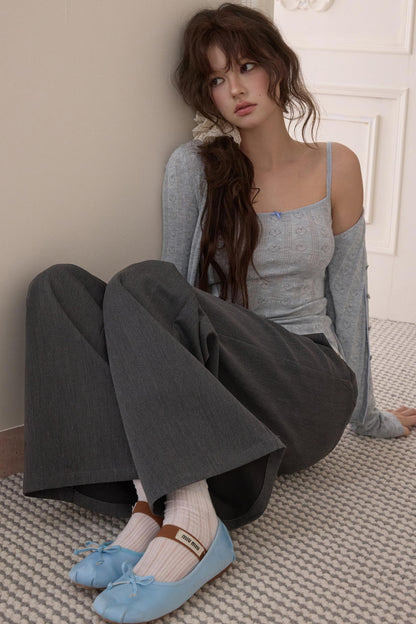 Slim Camisole Knitted Cardigan Two-Piece Set-Up