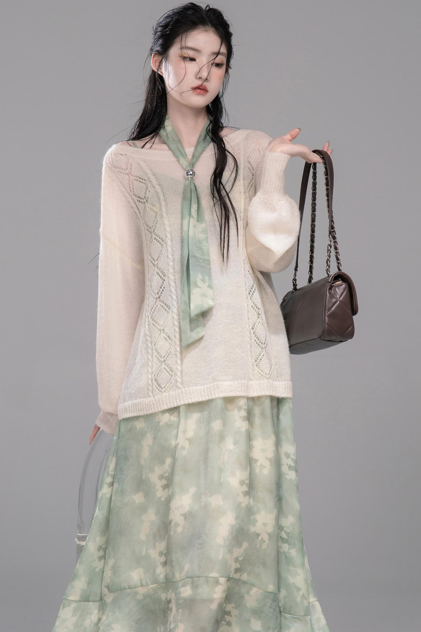 Soft Mist Bat Sleeve Sweater