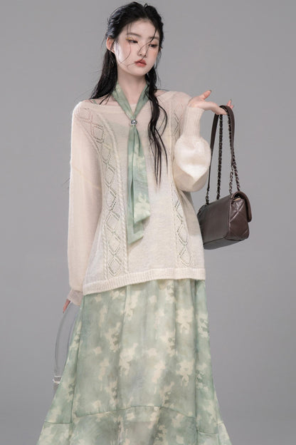 Soft Mist Bat Sleeve Sweater