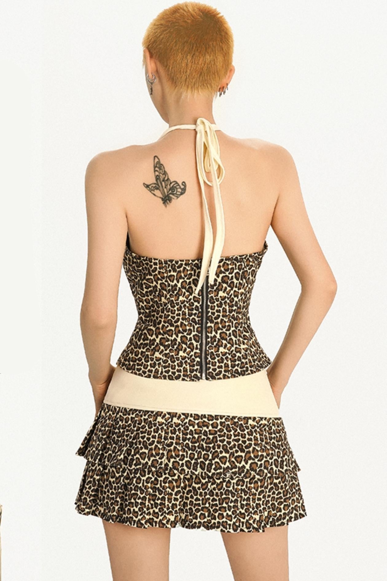 Original Light Layered Leopard Print Skirt Set-Up