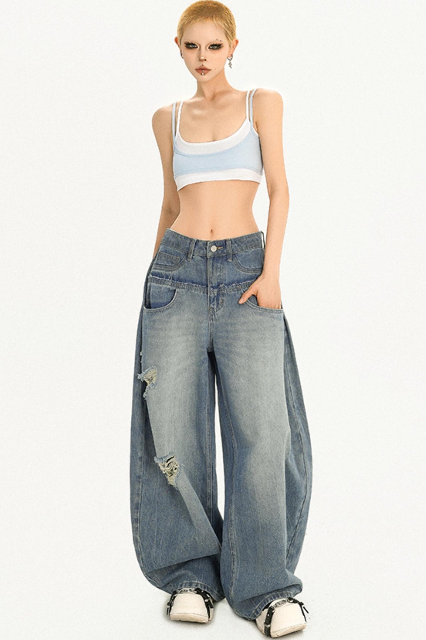 Simple American Style Loose Wash Jeans