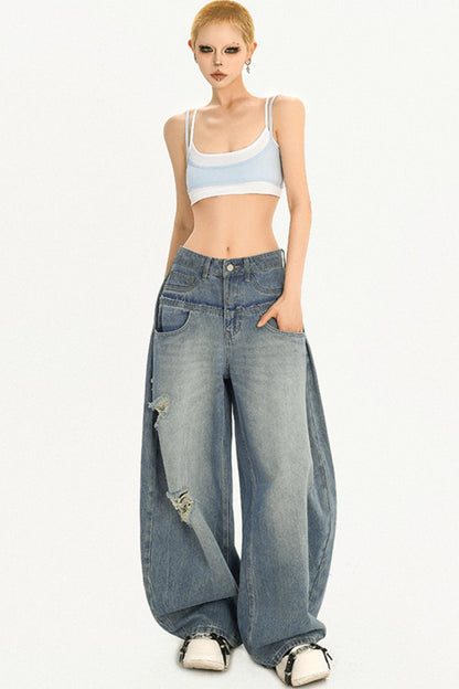 Simple American Style Loose Wash Jeans