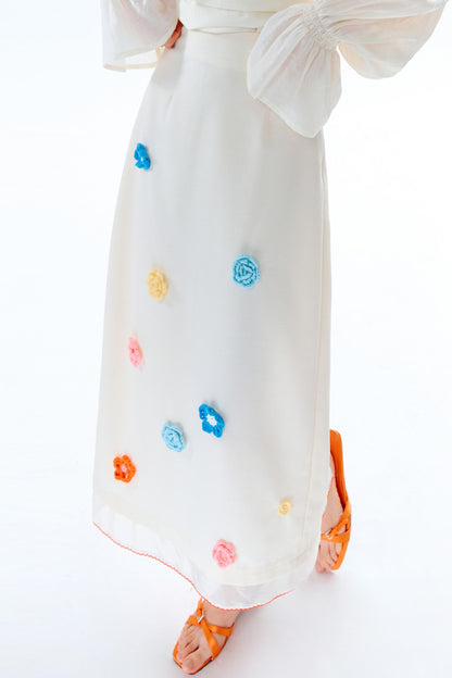 Hand Crochet Flower Organza Panel Skirt