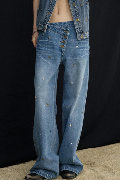 Diamond Blue Wide-leg Jeans