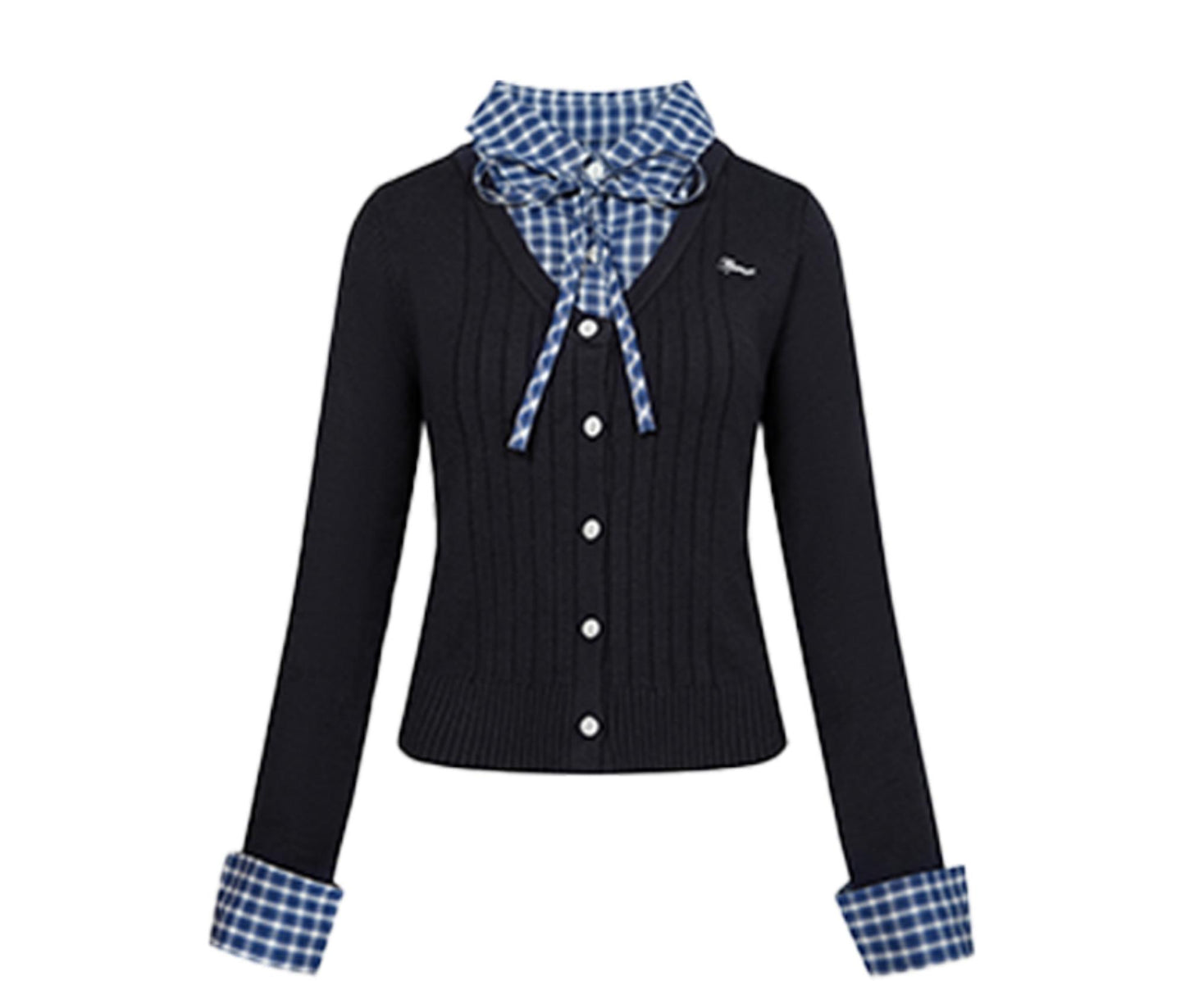 Contrast Layered Knit Pleated Skirt Set-Up