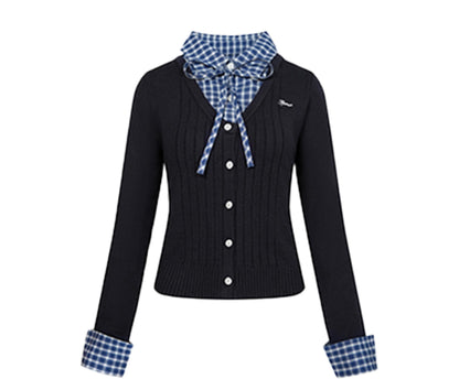 Contrast Layered Knit Pleated Skirt Set-Up