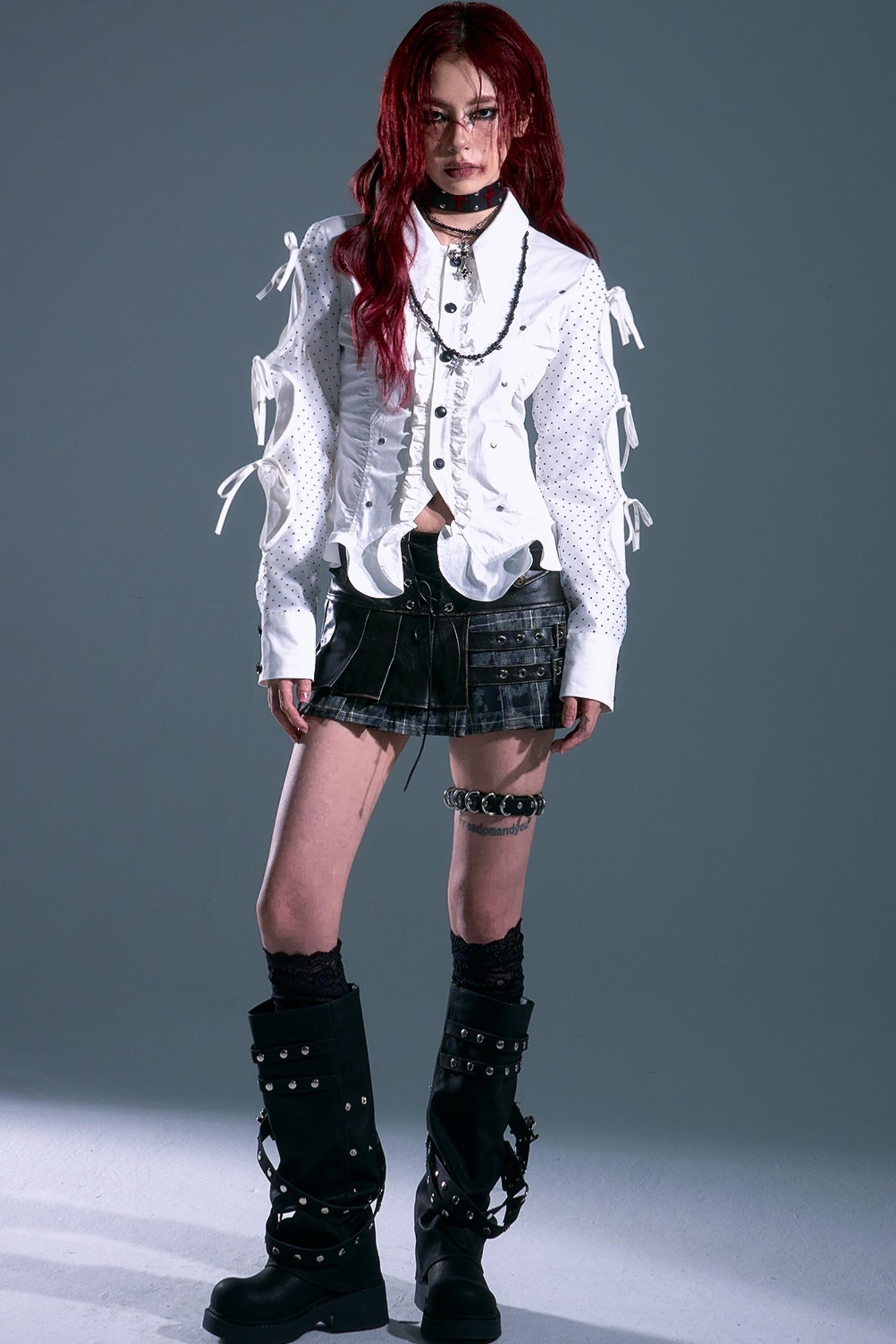 Punk Vintage Leather Pleated A-Line Skirt