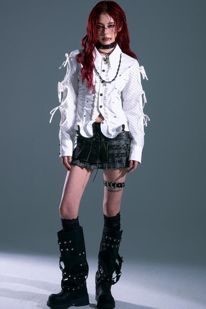 Punk Vintage Leather Pleated A-Line Skirt