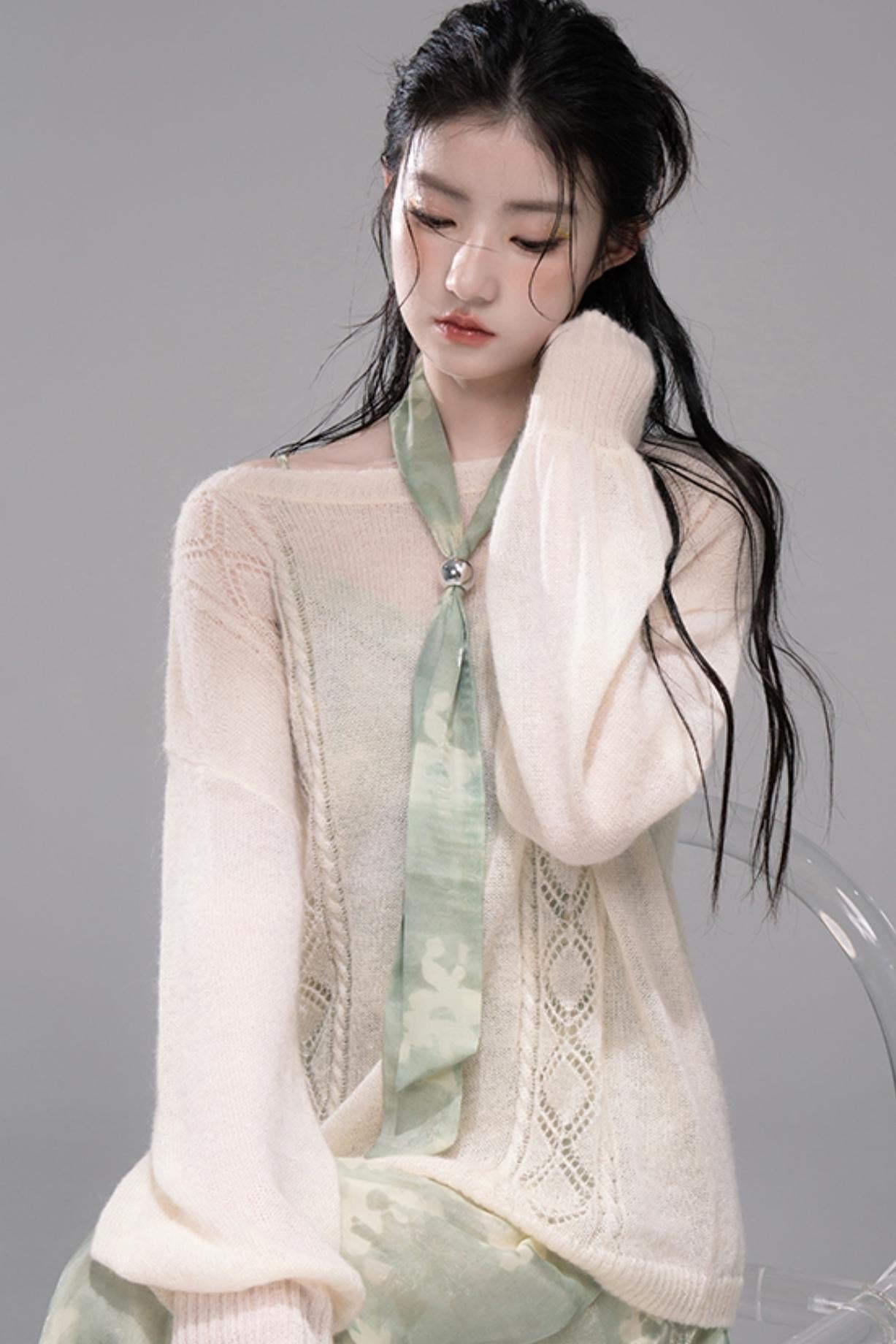 Soft Mist Bat Sleeve Sweater