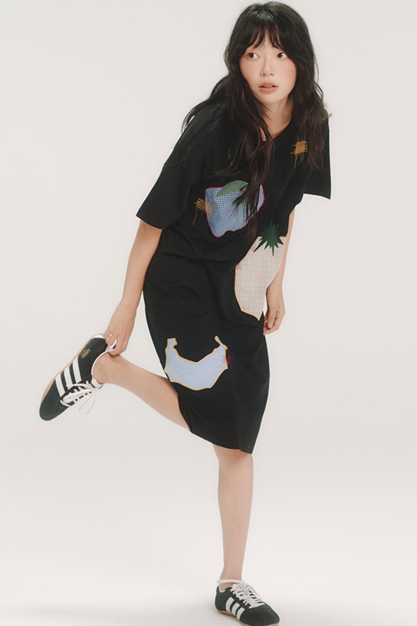 Fruit Check Applique T-Shirt Dress
