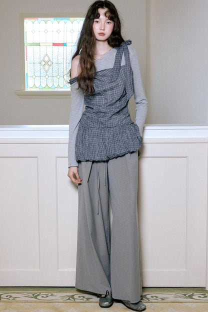 Gray Loose-Fitting Wide-Leg Pants
