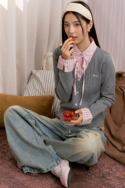 Contrast Layered Knit Pleated Skirt Set-Up