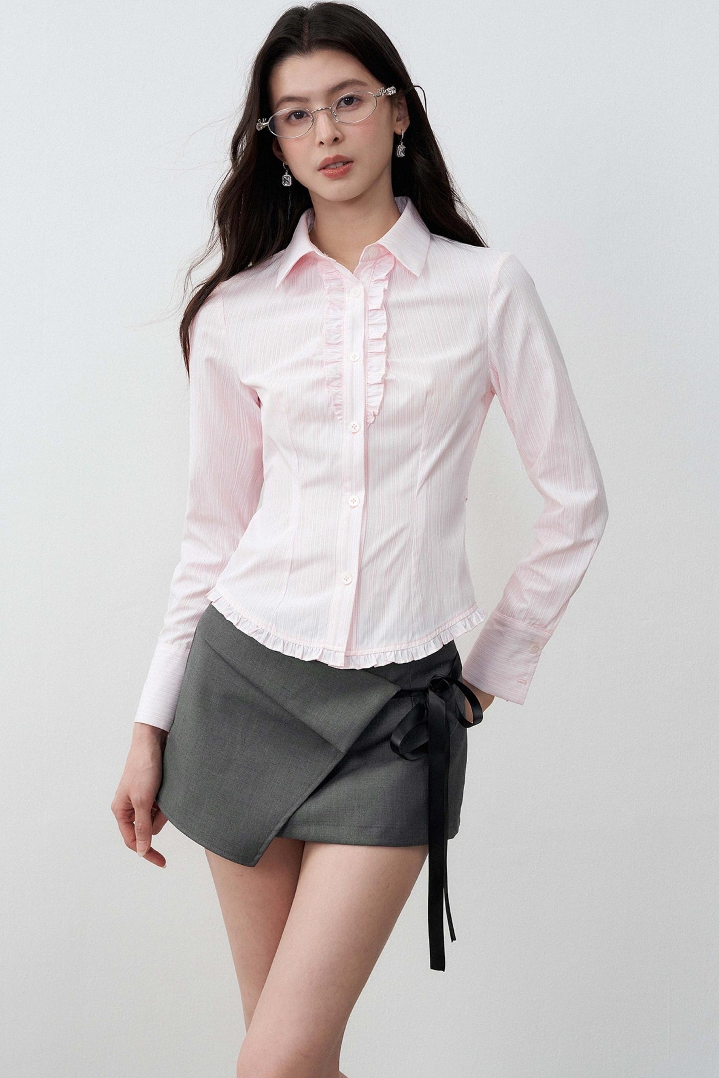 Gray Bow Lace-Up A-Line Skirt