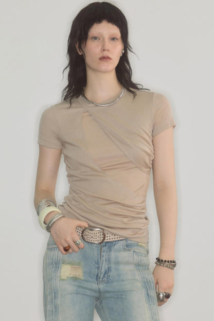 Irregularly Pleated Wool Stacked Top