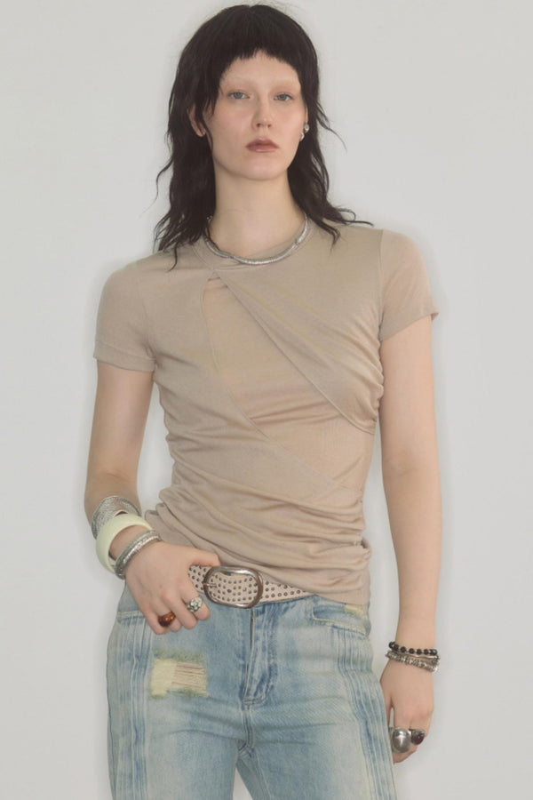 Irregularly Pleated Wool Stacked Top