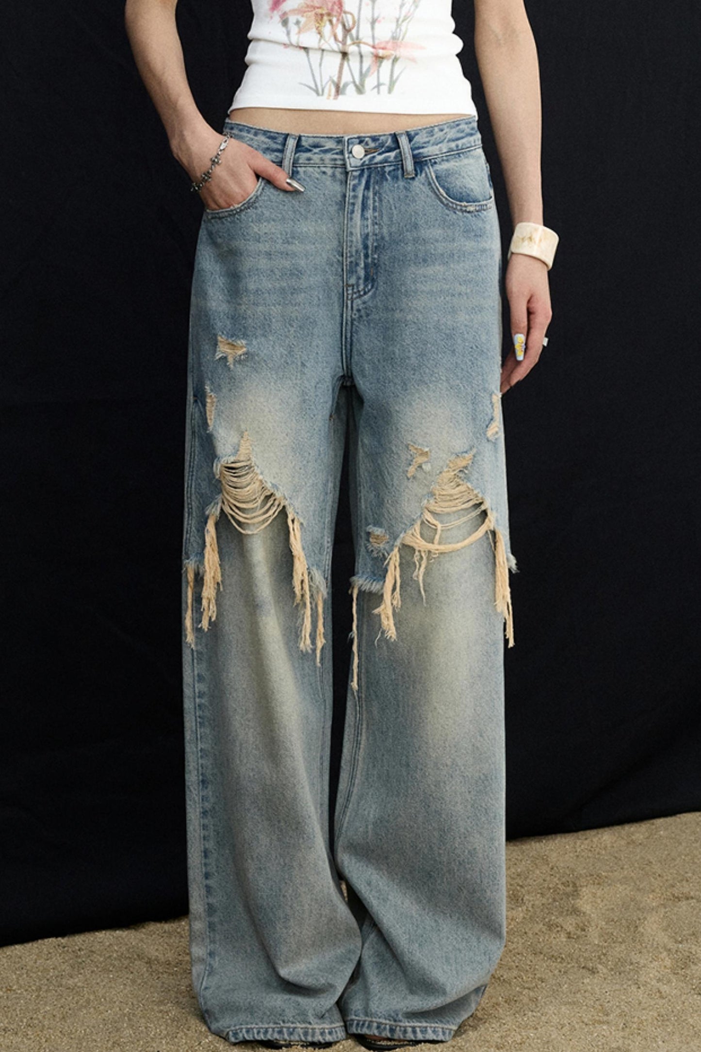 Washed Blue Wide-Leg Jeans